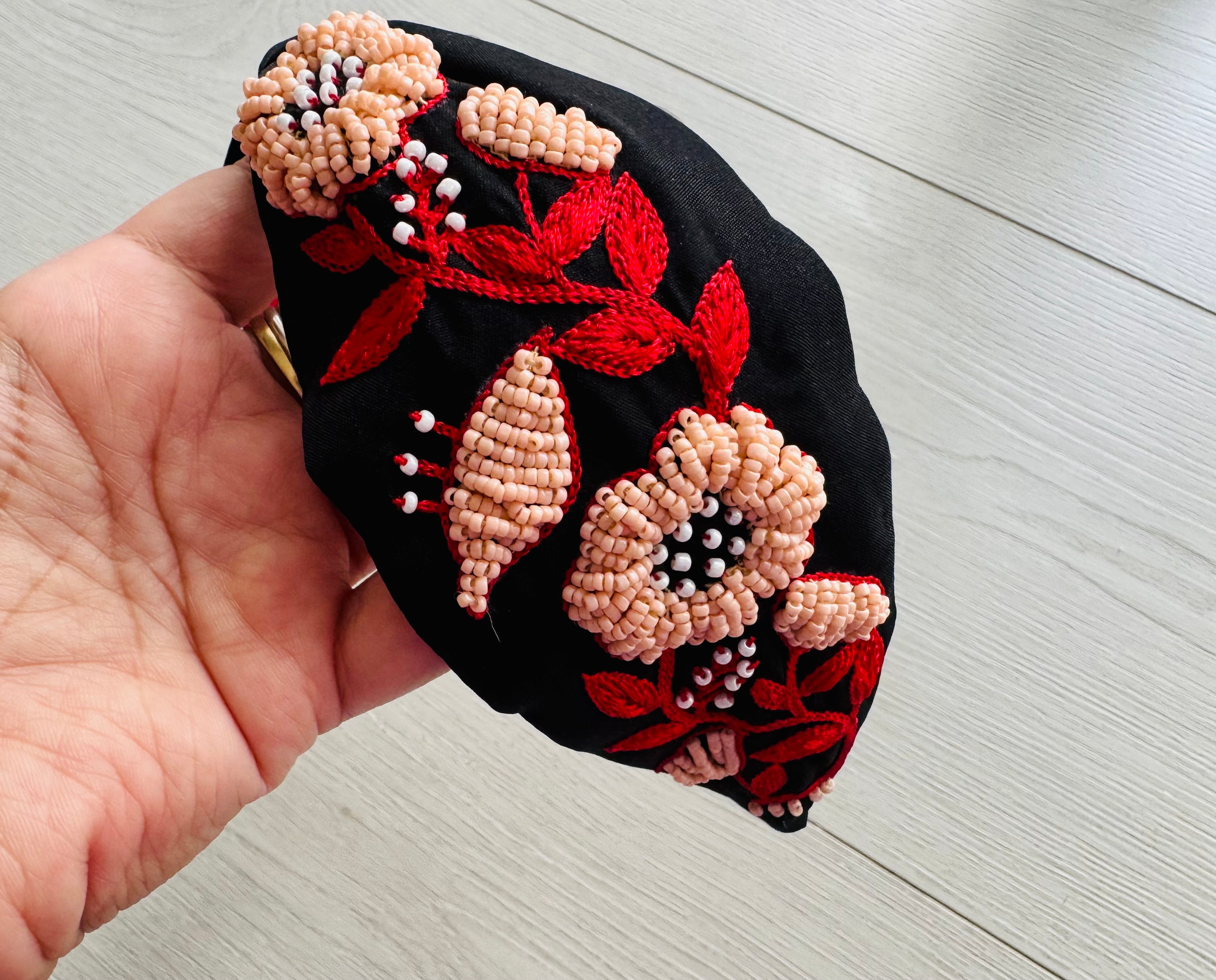 Floral Headband, Handmade Knot Headband, Wide Knot Headband, Embellished Knot Headband, Seed Bead Headband, statement headband