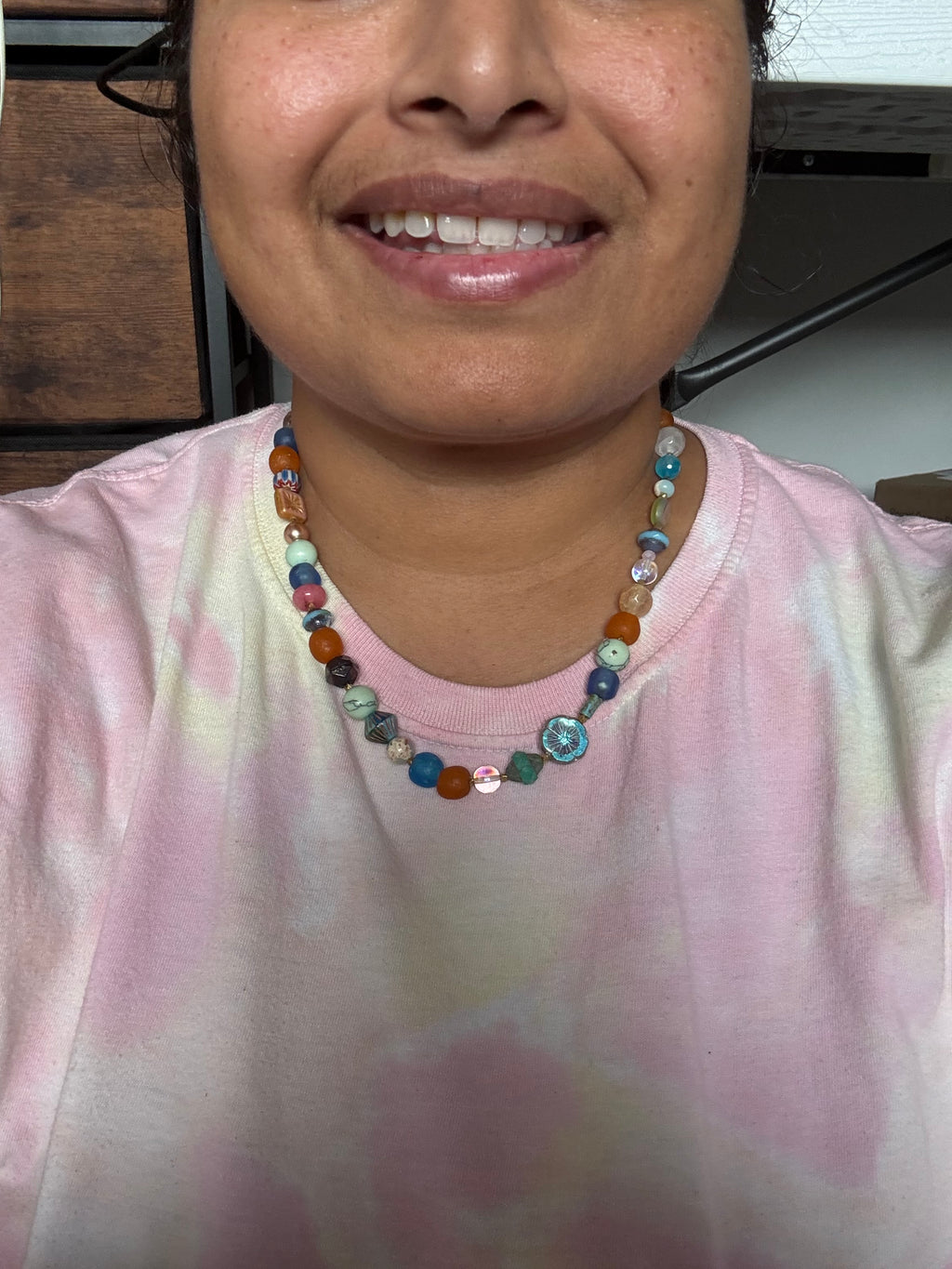 Handcrafted Czech Glass & Gemstone Layered Necklace | Boho Statement Necklace | Artisan Beaded Jewelry | beaded choker | adjustable 2”