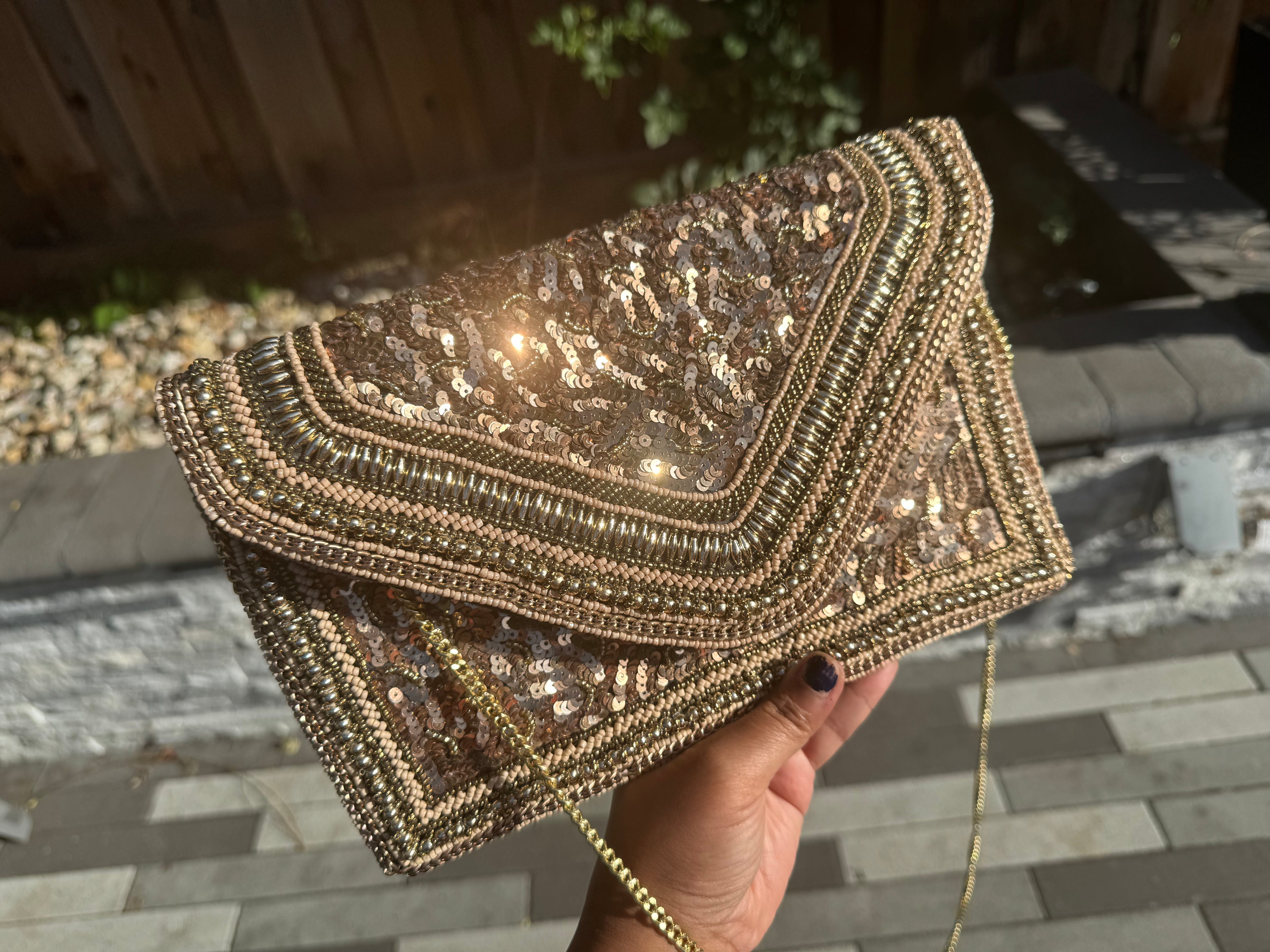 Exquisite Handmade Beaded clutch bag, gold beaded clutch, evening party bag with string, Gift for her, Bridal wedding bag