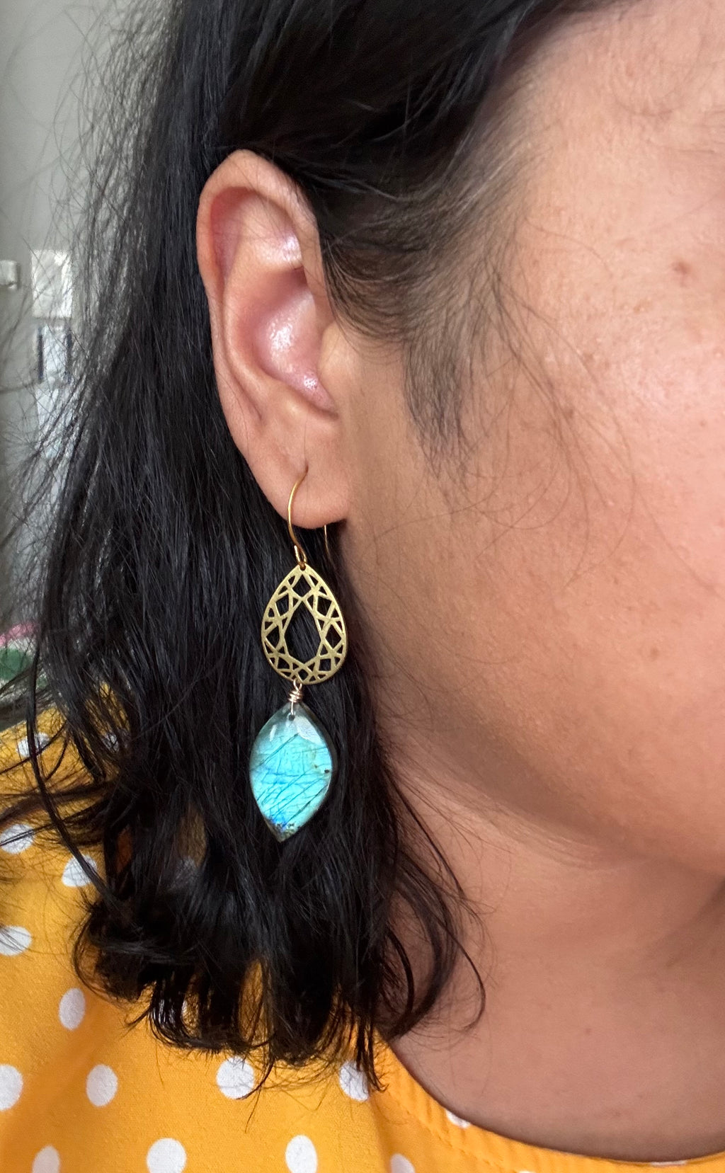 Statement earrings, gold labradorite dangles, Modern boho earrings, labradorite earrings