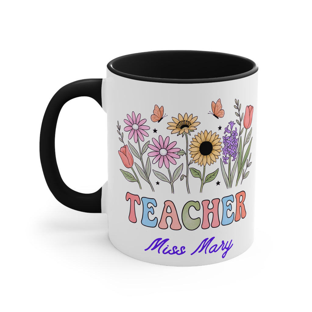 Personalized Floral Teacher Mug | Accent Mug with Pink Interior