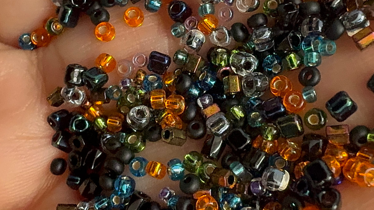 Midnight harvest mix, seed beads mix, size 11/0, 15/0, cube beads,30 grams
