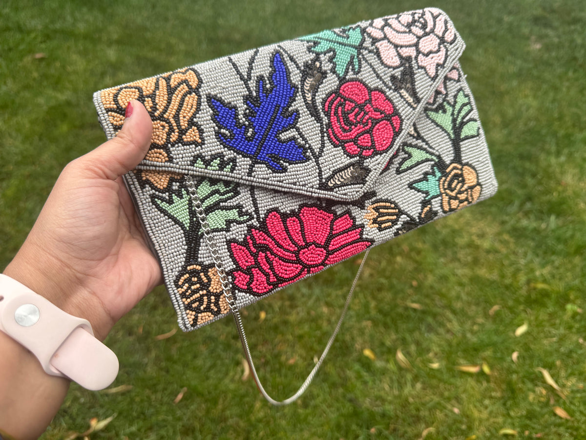 Floral Beaded Envelope Clutch | Statement Accessory | beautiful sequined purse