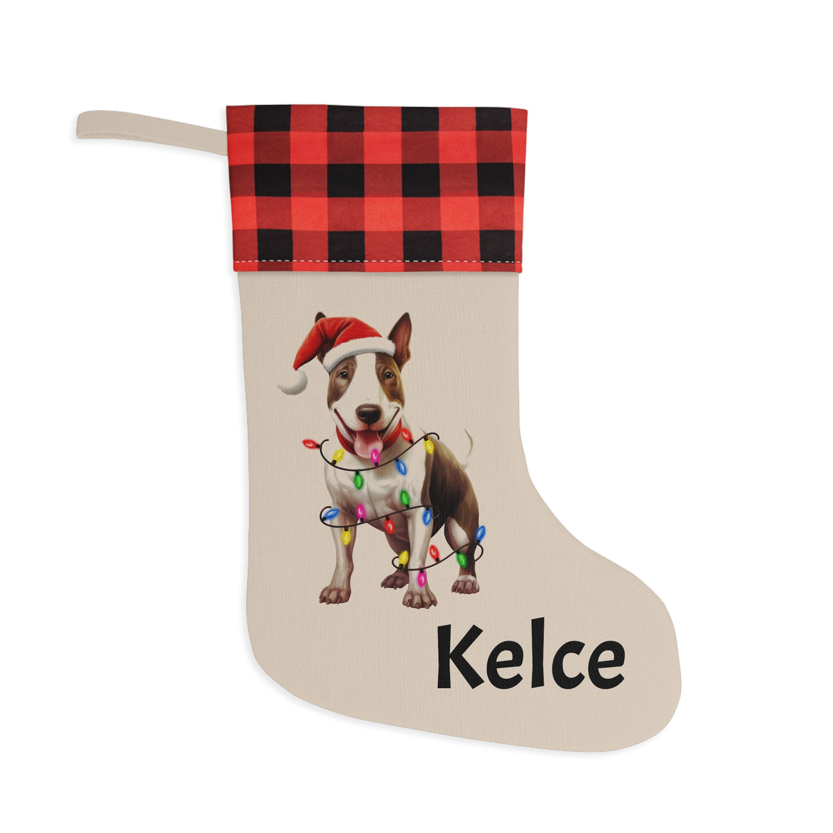Christmas Stocking, Bull terrier Dog Stocking, Holiday Decor, Dog Lover Gift, Personalized Stocking, Pet Owners Gift
