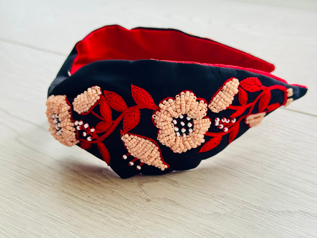 Statement headband, Handmade Knot Headband, Wide Knot Headband, Embellished Knot Headband, Seed Bead Headband, designer gift