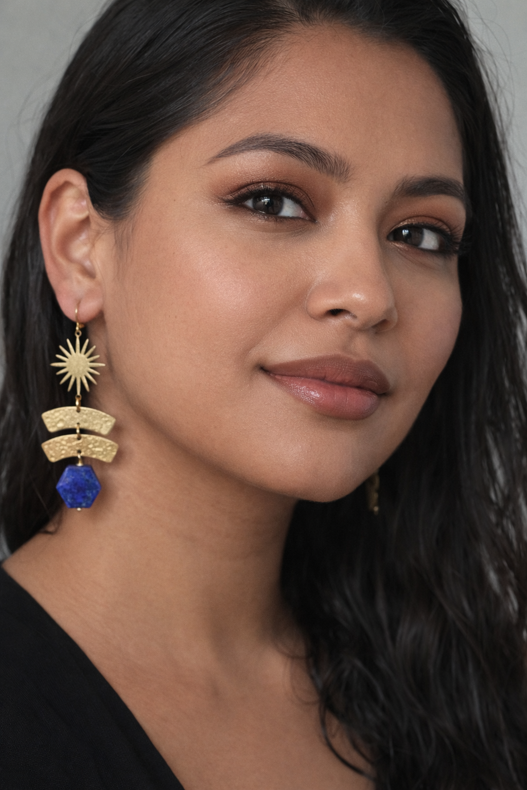 Lapis lazuli earrings,Statement earrings, Modern brass earrings,brass earrings