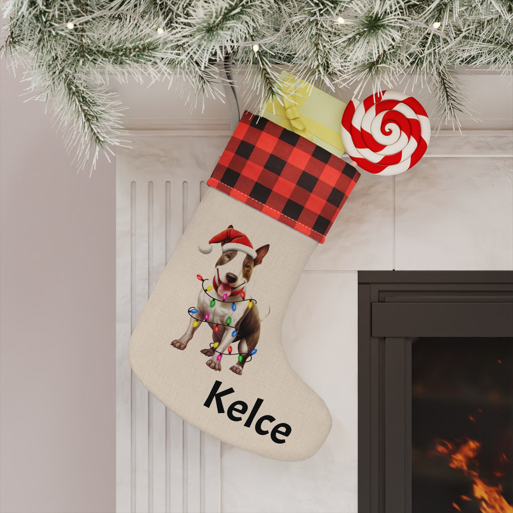 Christmas Stocking, Bull terrier Dog Stocking, Holiday Decor, Dog Lover Gift, Personalized Stocking, Pet Owners Gift