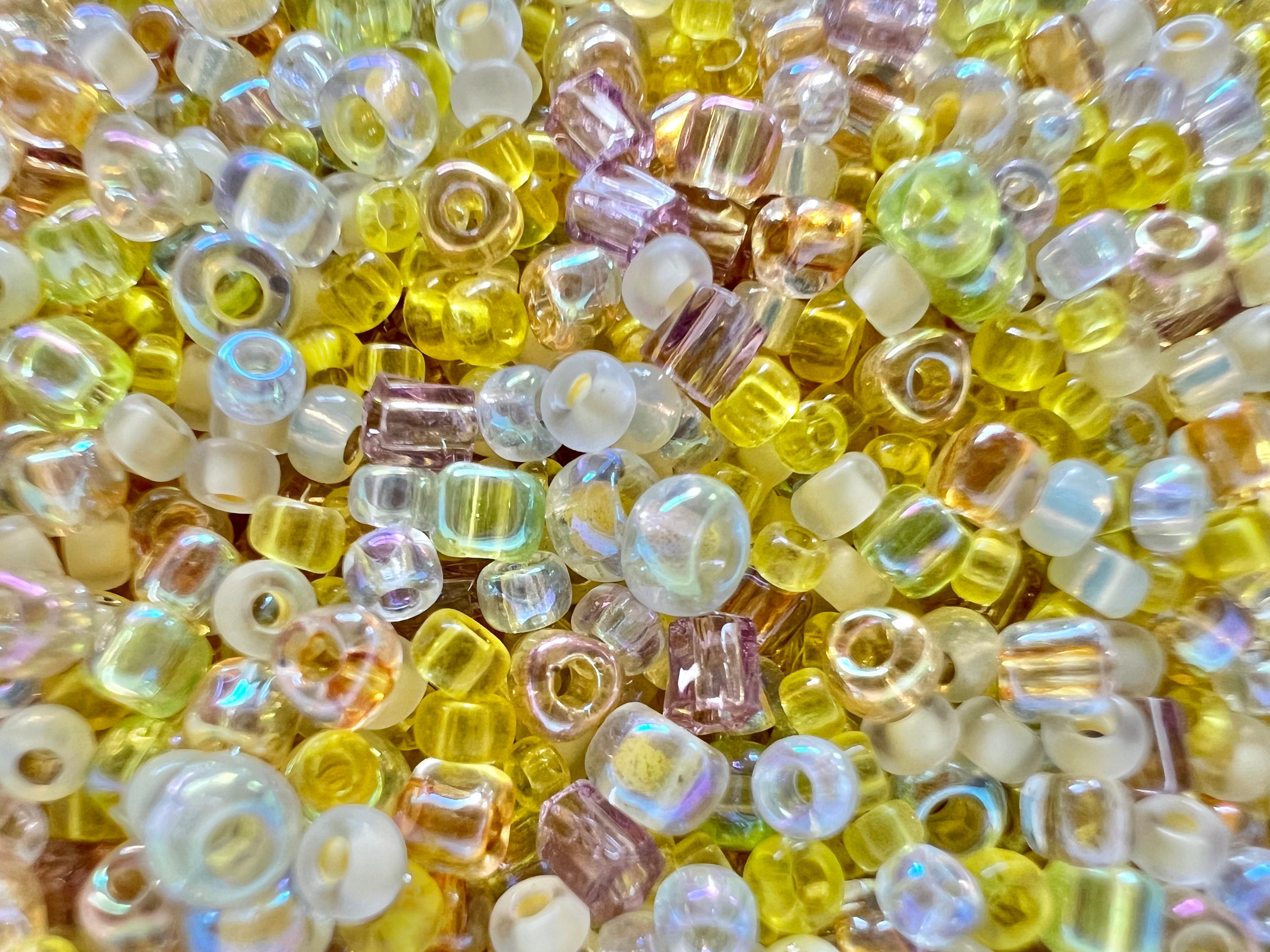 Lemon twist Mix Czech seed beads, size 11/0 and 12/0 2mm,3mm cubic beads 30 grams, C02