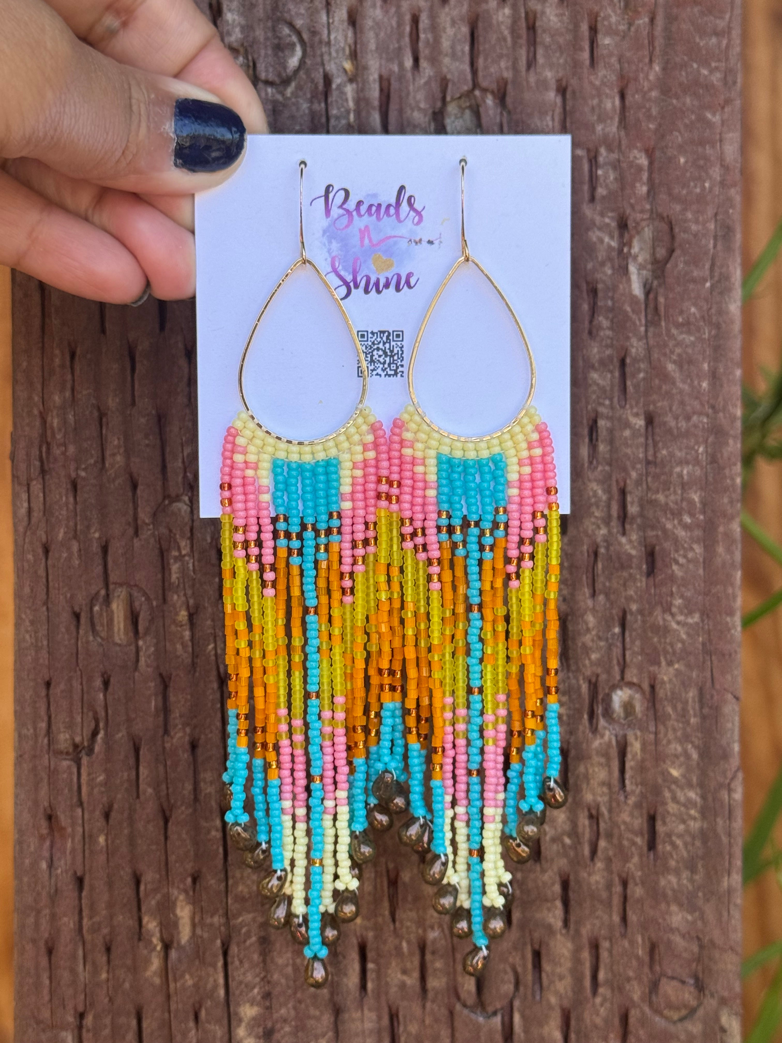 Handmade Statement beaded earrings, medium length earrings, boho earrings, seed bead earrings, gift for women
