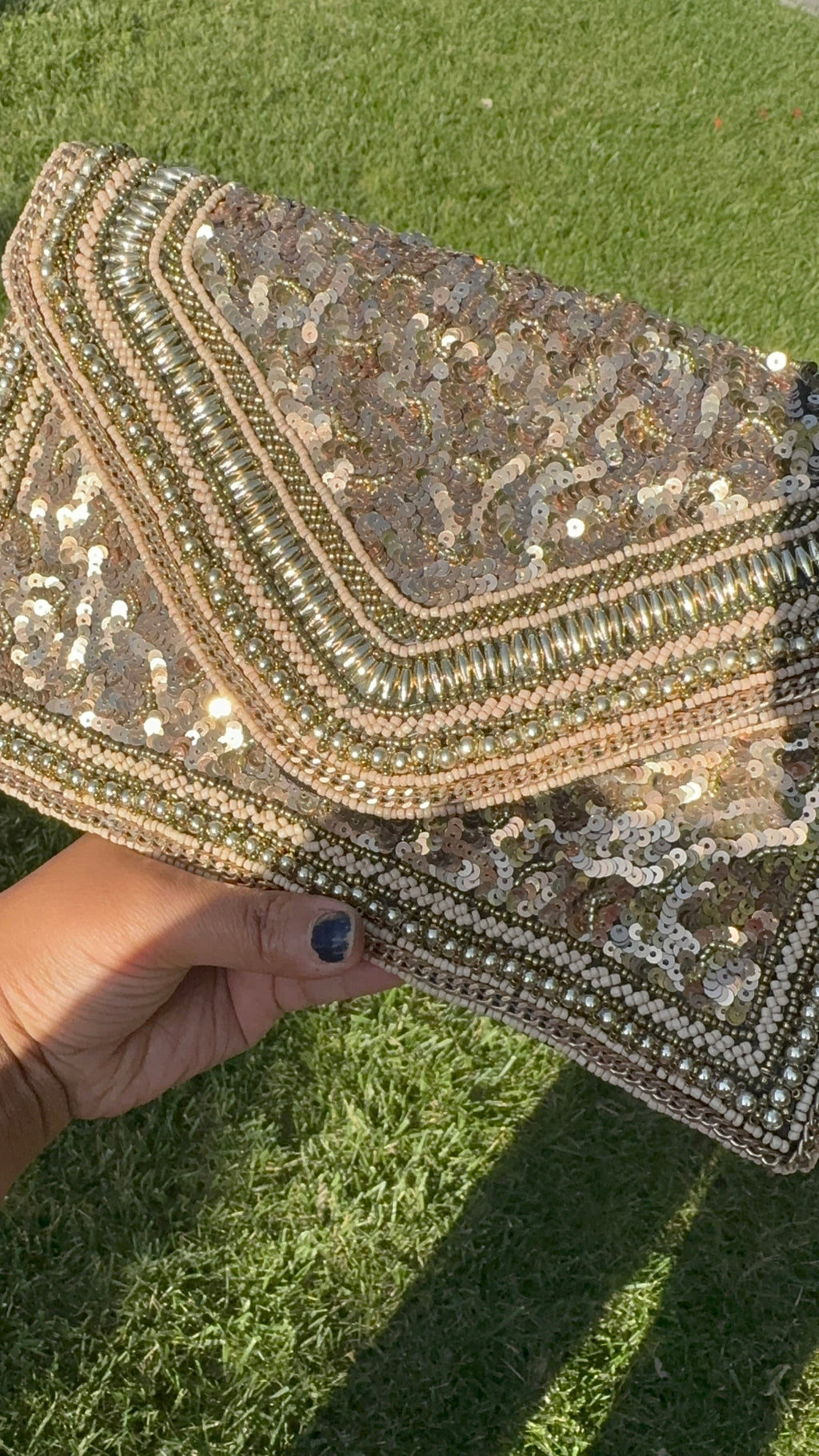 Exquisite Handmade Beaded clutch bag, gold beaded clutch, evening party bag with string, Gift for her, Bridal wedding bag