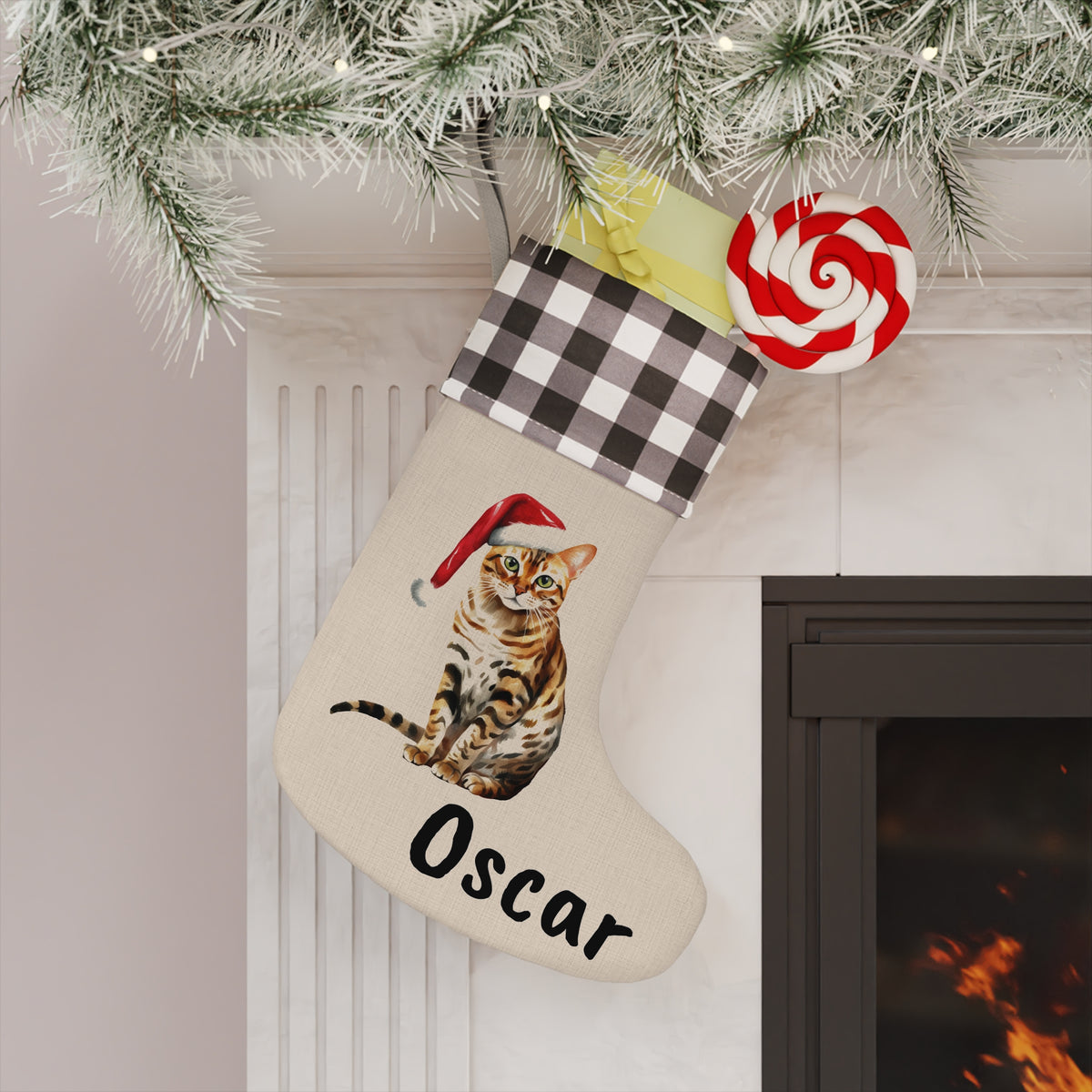 Christmas Stocking, Bengal Cat Stocking, Holiday Stocking, Cat Lover Gift, Christmas Decor, Pet Owner Gift, Festive Stocking