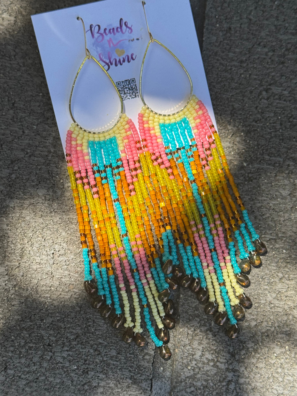 Handmade Statement beaded earrings, medium length earrings, boho earrings, seed bead earrings, gift for women