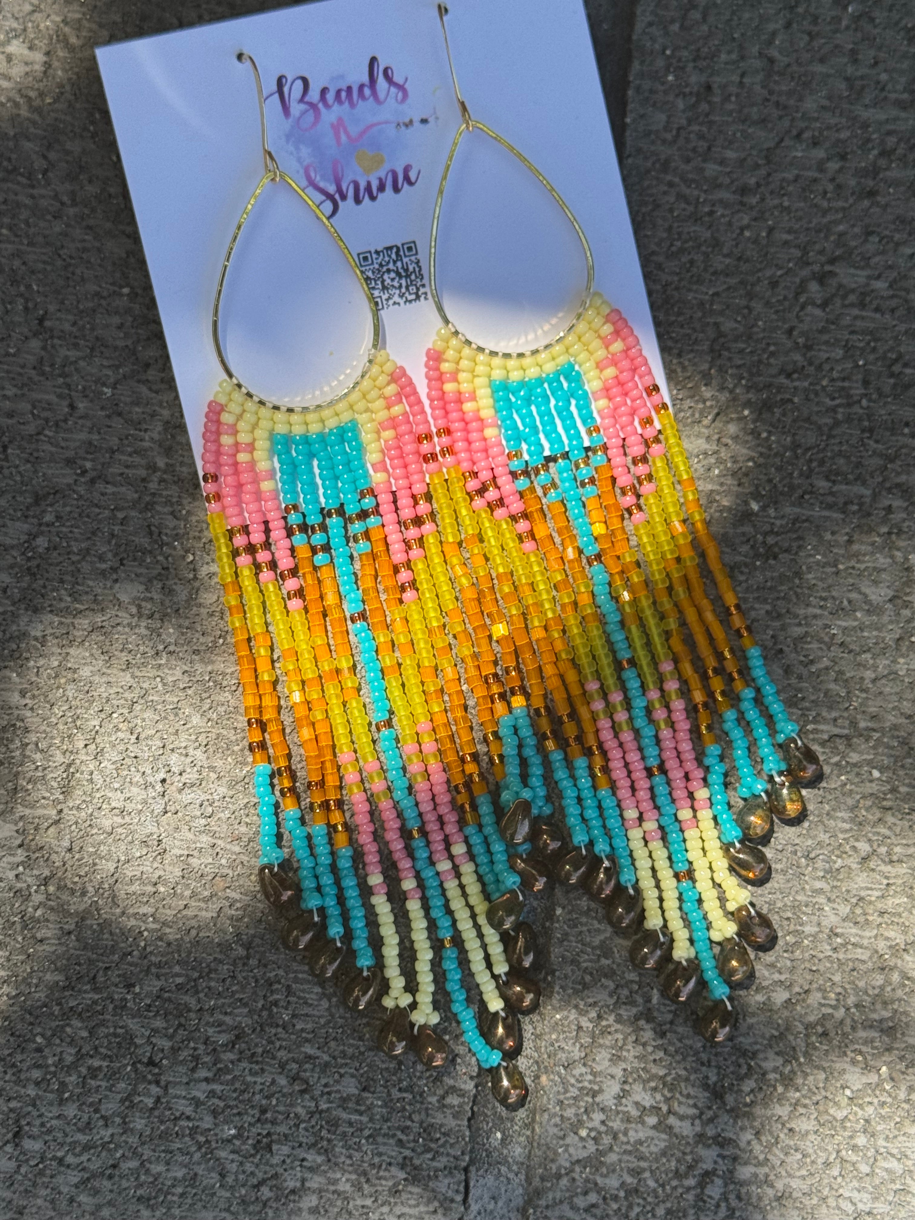 Handmade Statement beaded earrings, medium length earrings, boho earrings, seed bead earrings, gift for women