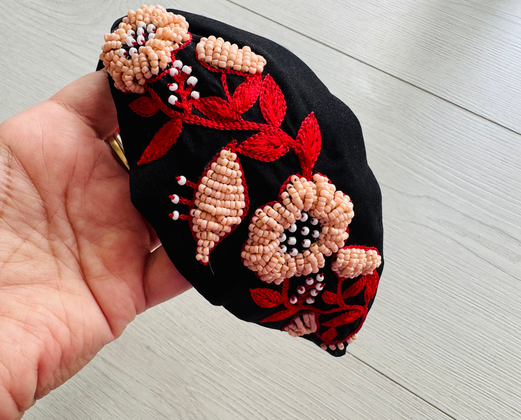 Statement headband, Handmade Knot Headband, Wide Knot Headband, Embellished Knot Headband, Seed Bead Headband, designer gift