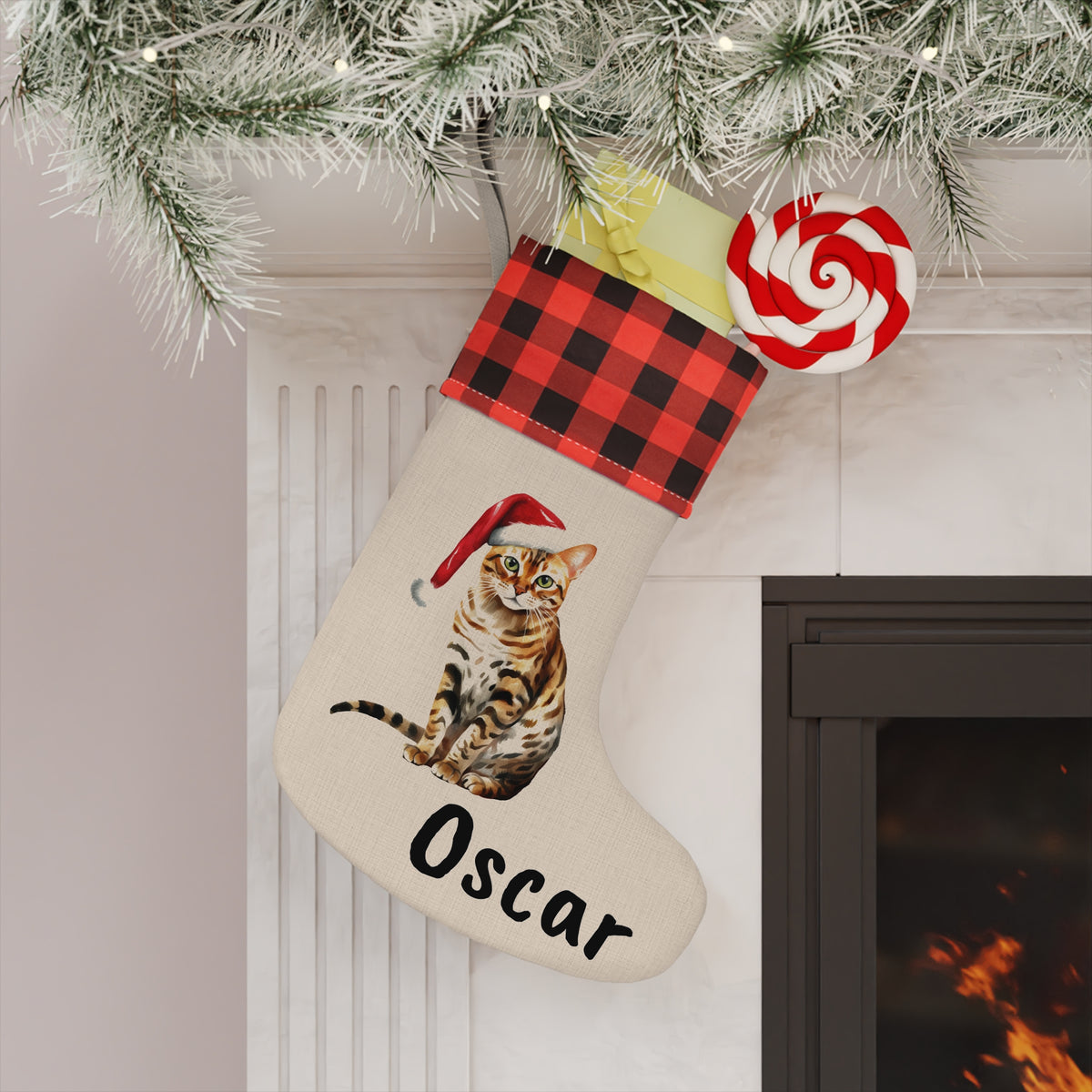 Christmas Stocking, Bengal Cat Stocking, Holiday Stocking, Cat Lover Gift, Christmas Decor, Pet Owner Gift, Festive Stocking
