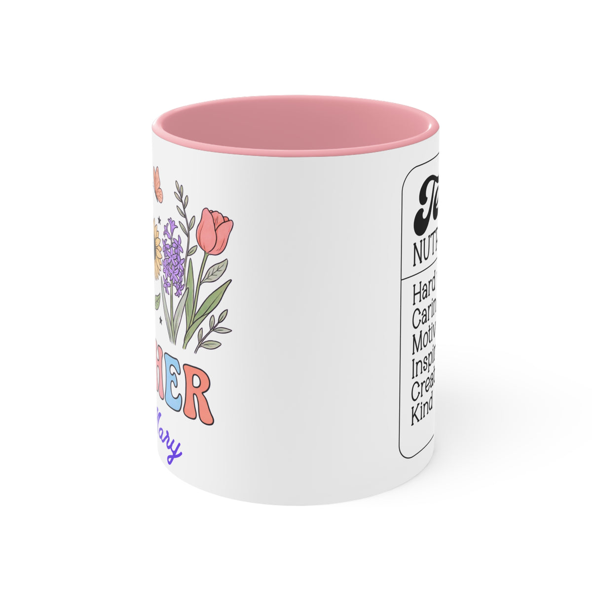 Personalized Floral Teacher Mug | Accent Mug with Pink Interior