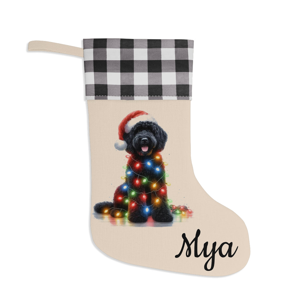 Christmas Stocking, Black golden doodle Stocking, Holiday Stocking, Dog Lover Gift, Pet Owner Gift, Christmas Decor