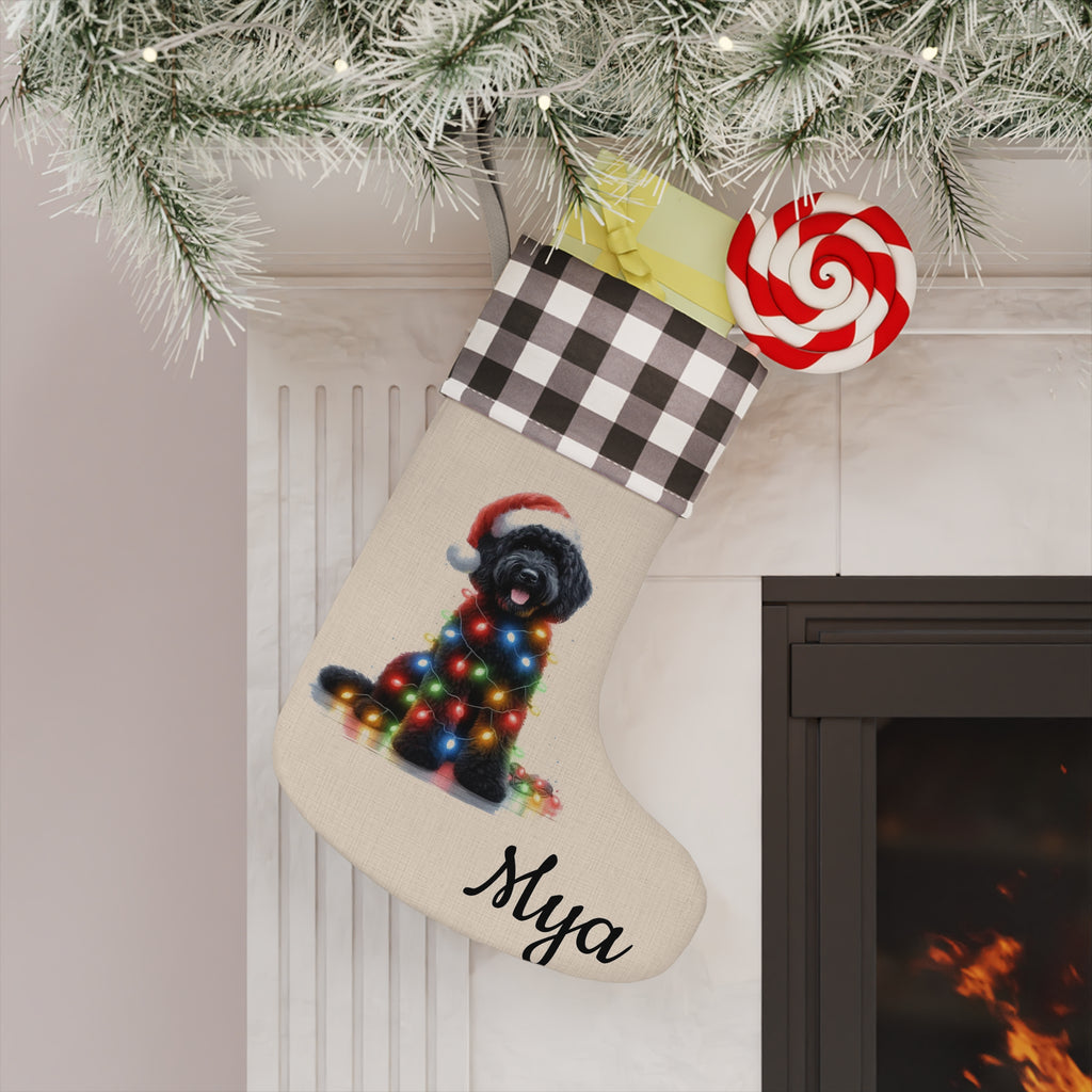 Christmas Stocking, Black golden doodle Stocking, Holiday Stocking, Dog Lover Gift, Pet Owner Gift, Christmas Decor