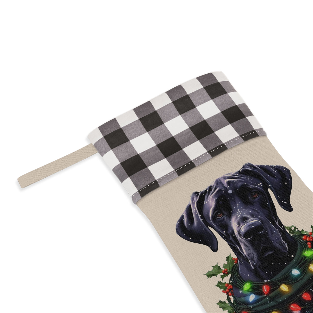 Christmas Stocking, Black Great Dane Design, Holiday Gift, Dog Lover Gift, Pet Owner Decor, Unique Stocking