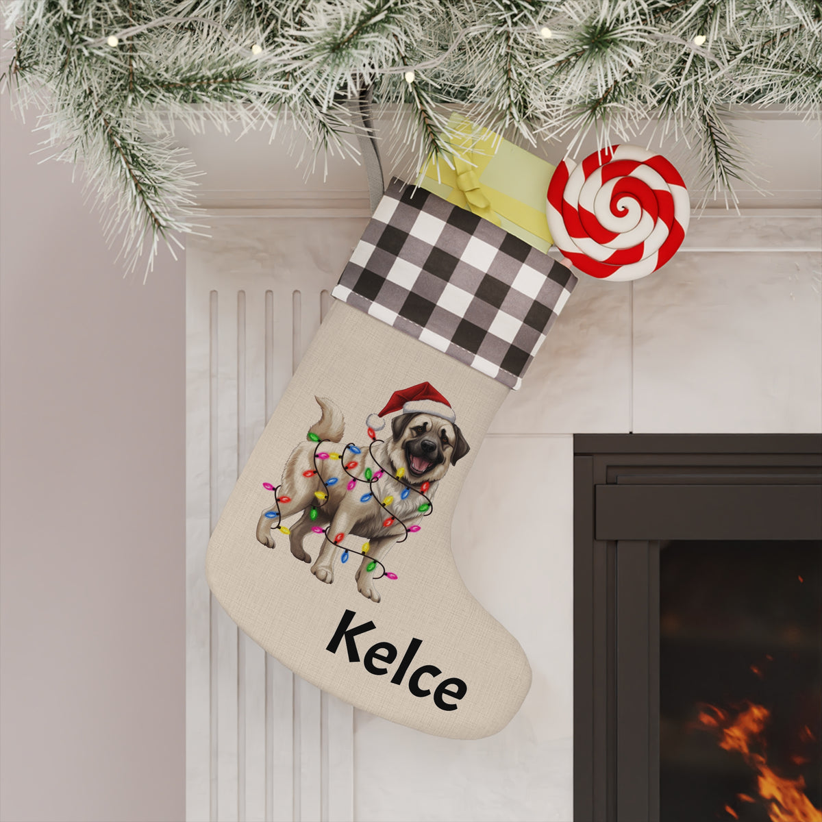 Christmas Stocking, Dog Lovers Gift, Holiday Decor, Anatolian Shepherd, Pet Owner, Mantle Decoration