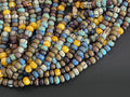 Picasso earthy Czech seed beads, size 5mm(4/0), 15 grams