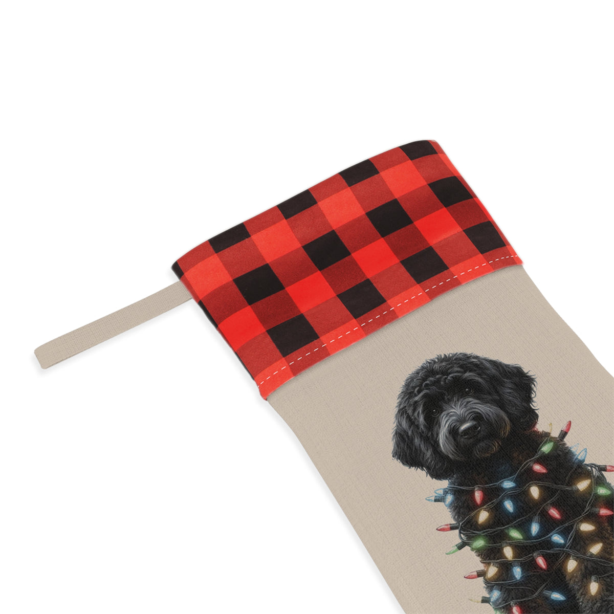 Christmas Stocking, Black Labradoodle Stocking, Holiday Stocking, Dog Lover Gift, Pet Owner Gift, Christmas Decor