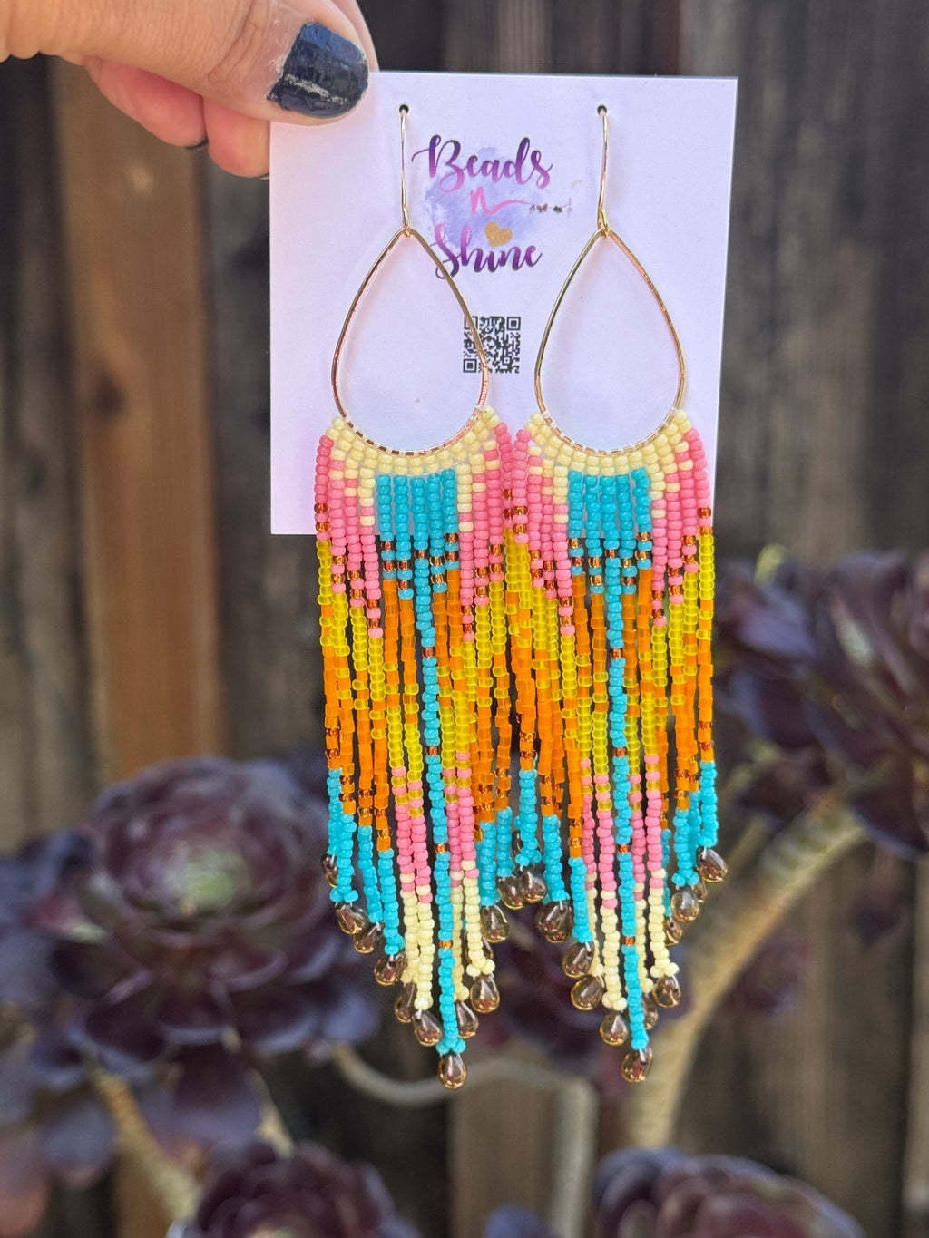 Handmade Statement beaded earrings, medium length earrings, boho earrings, seed bead earrings, gift for women