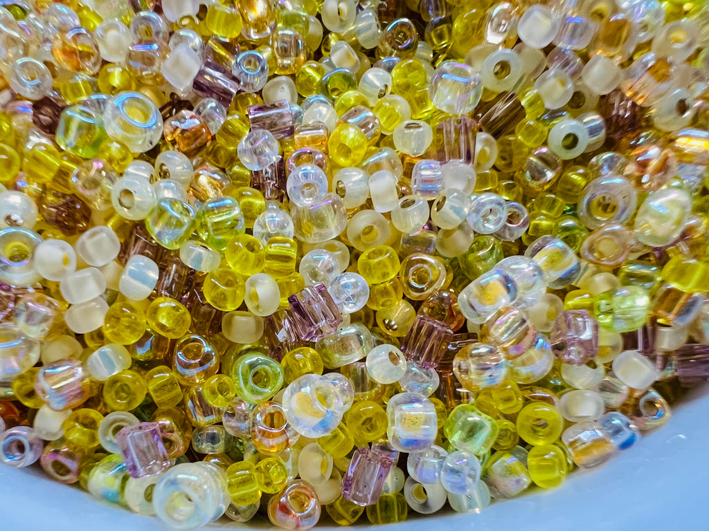 Lemon twist Mix Czech seed beads, size 11/0 and 12/0 2mm,3mm cubic beads 30 grams, C02