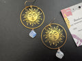 Sun Statement earrings moonstone earrings, Modern brass earrings