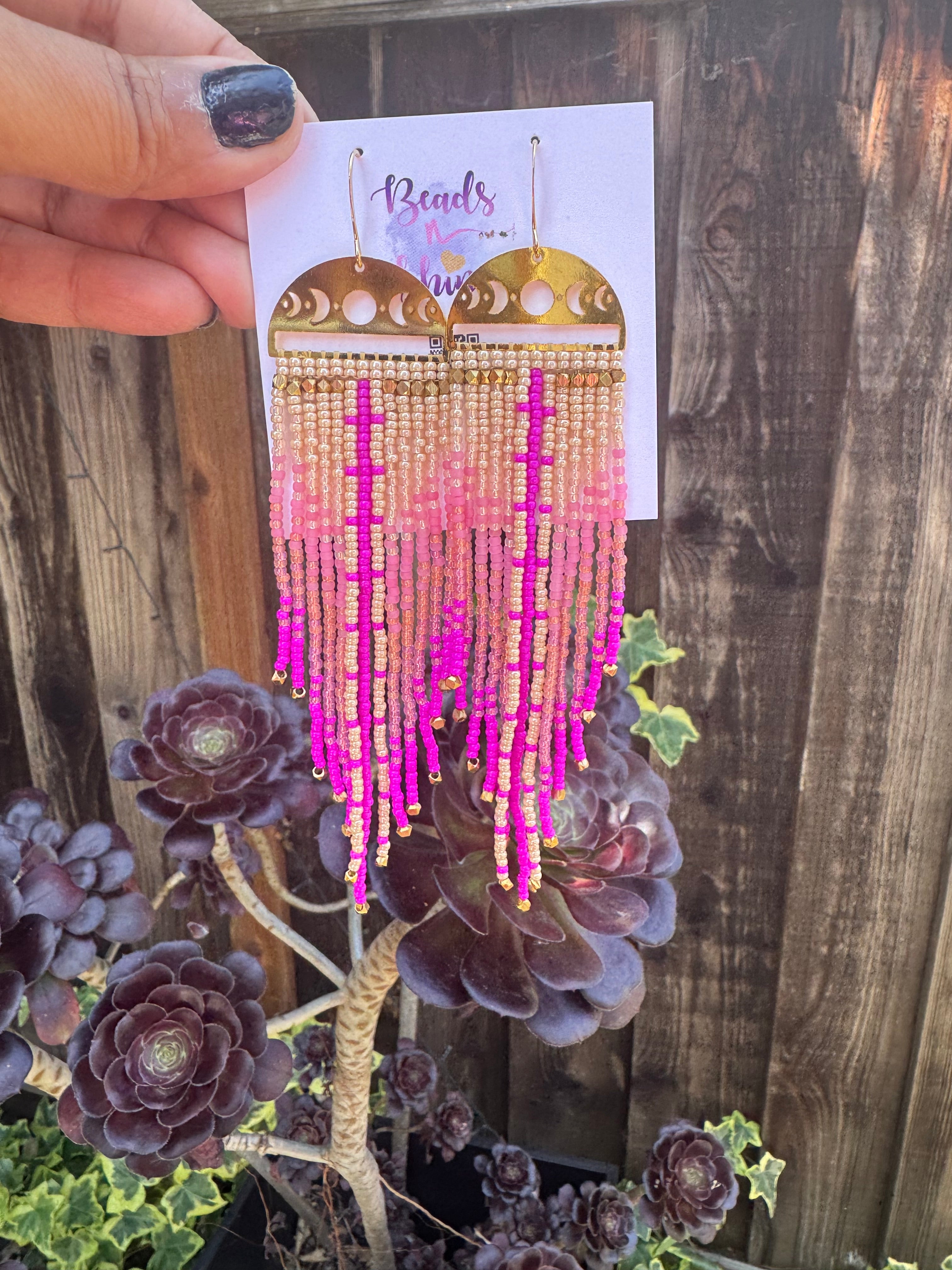 Handmade Statement beaded earrings, medium length earrings, boho earrings, seed bead earrings, gift for women