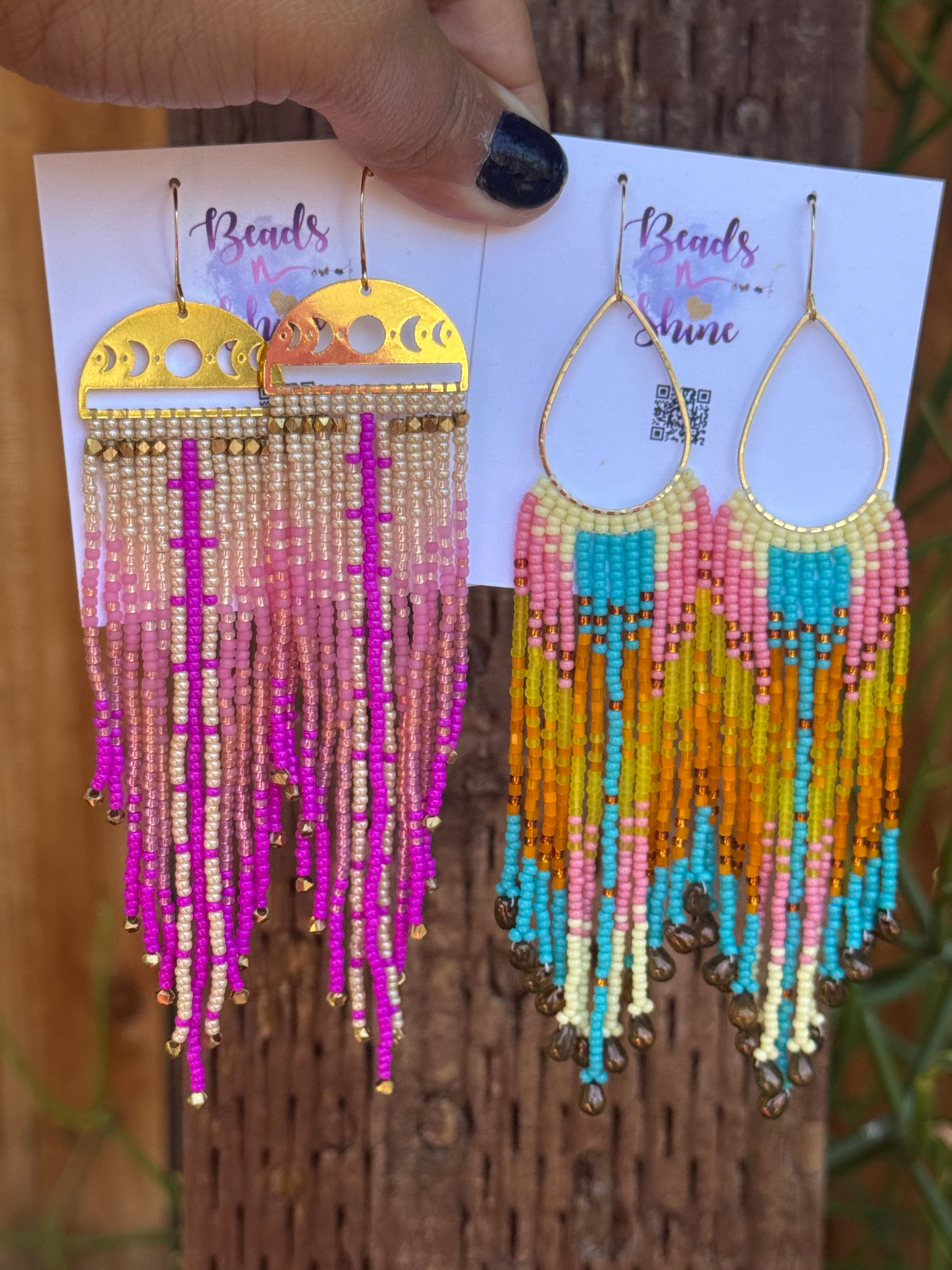 Handmade Statement beaded earrings, medium length earrings, boho earrings, seed bead earrings, gift for women