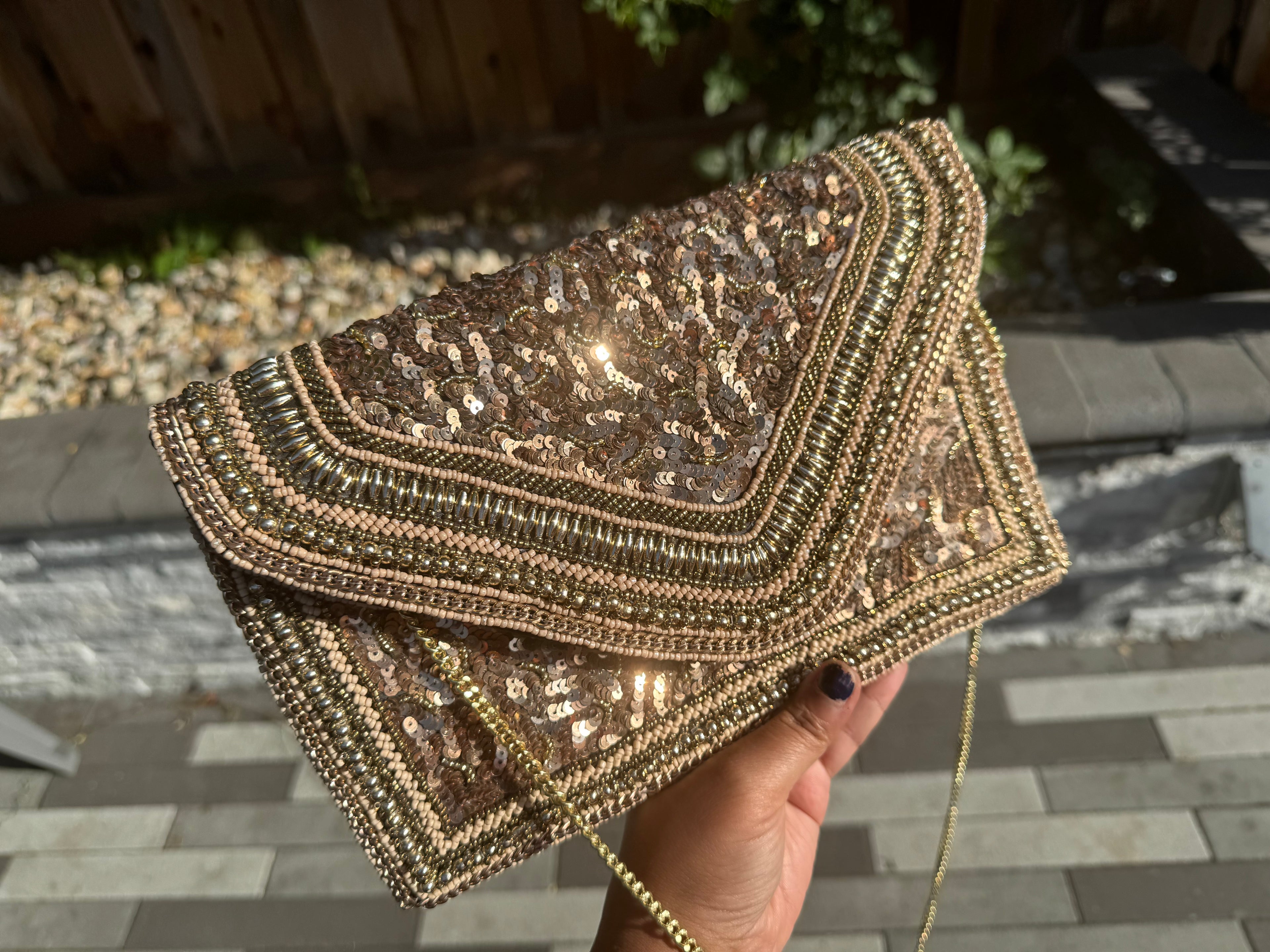 Exquisite Handmade Beaded clutch bag, gold beaded clutch, evening party bag with string, Gift for her, Bridal wedding bag