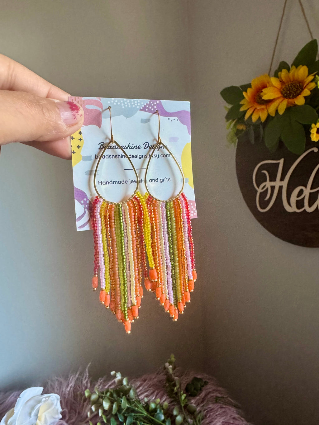 Handmade fringe beaded earrings,boho earrings, seed bead earrings, gift for women