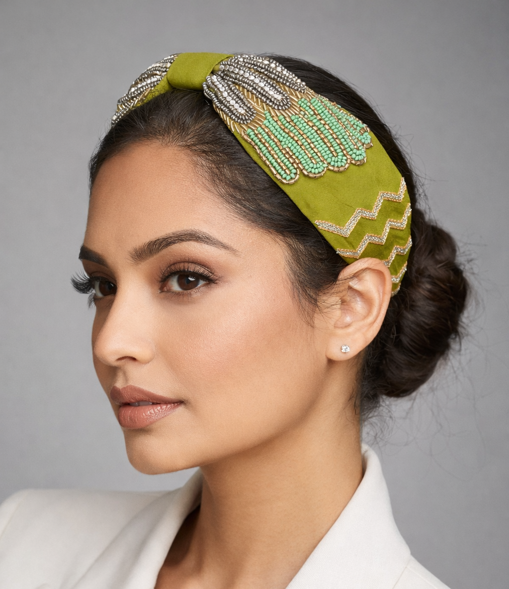 Statement headband, Handmade Knot Headband, Wide Knot Headband, Embellished Knot Headband, Seed Bead Headband, gifts for her