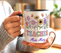 Personalized Floral Teacher Mug | Accent Mug with Pink Interior