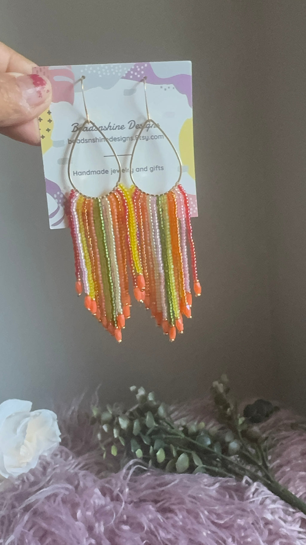 Handmade fringe beaded earrings,boho earrings, seed bead earrings, gift for women
