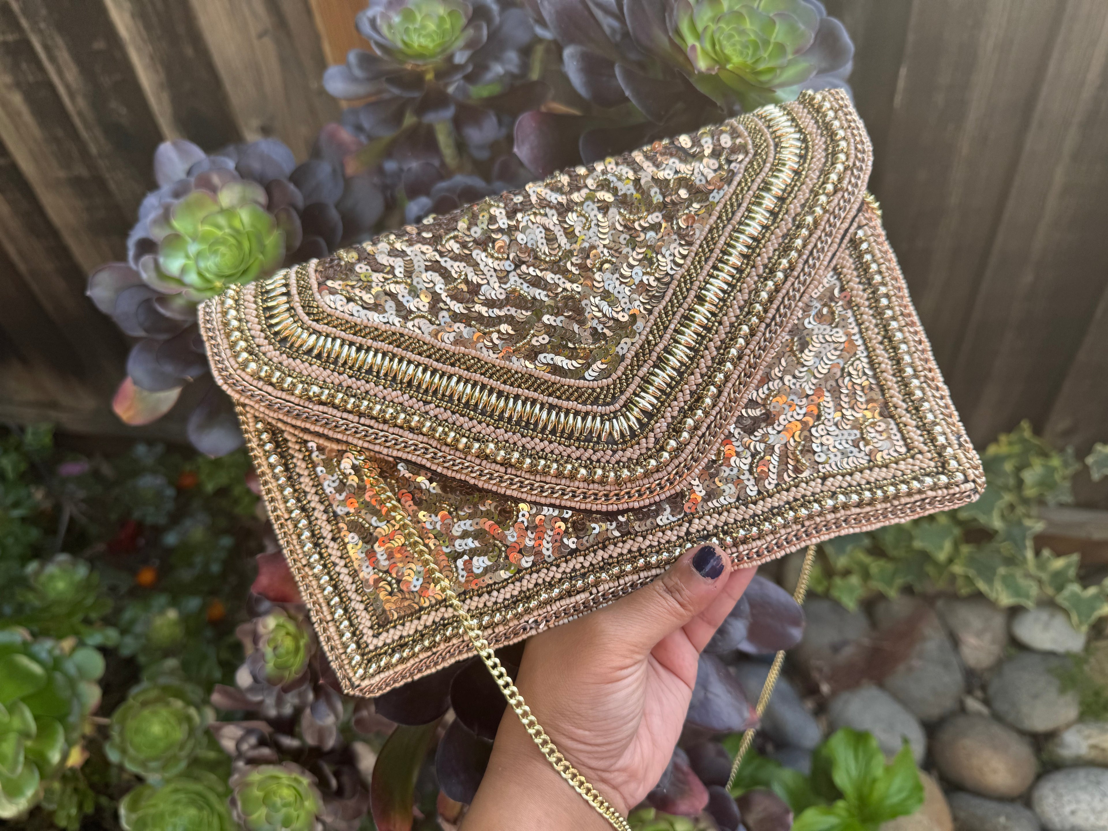 Exquisite Handmade Beaded clutch bag, gold beaded clutch, evening party bag with string, Gift for her, Bridal wedding bag