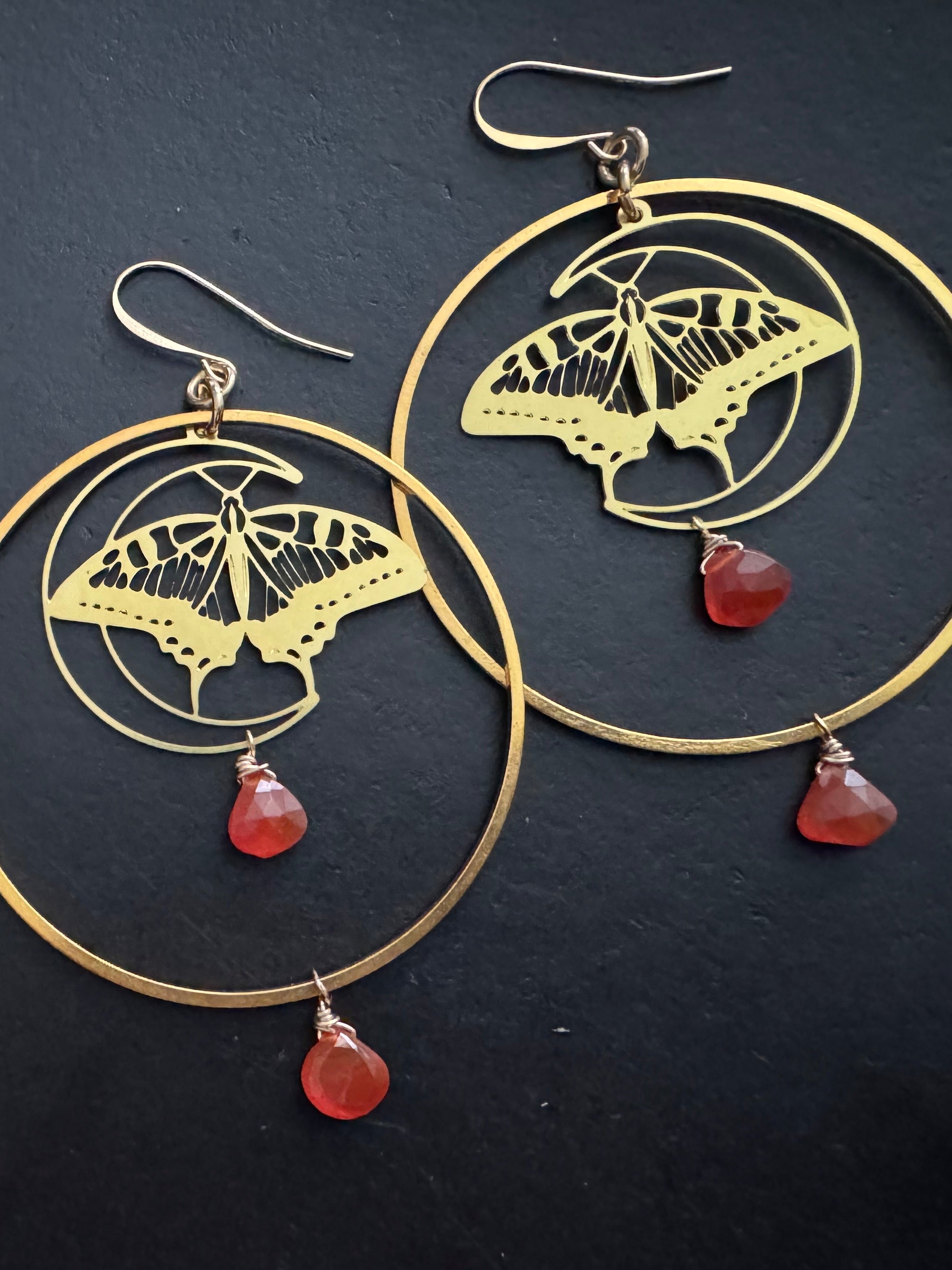Large Carnelian earrings,Statement earrings, Modern brass earrings, raw brass earrings, gold dangles,