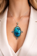 Extra Large Shattuckite pendant , gifts for her, layering necklace, 925 sterling silver setting, natural stone pendant, blue gemstone