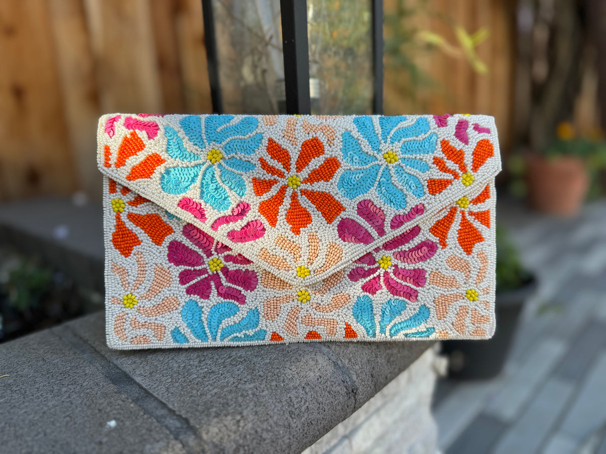 Floral Beaded Envelope Clutch | Statement Accessory | beautiful sequined purse