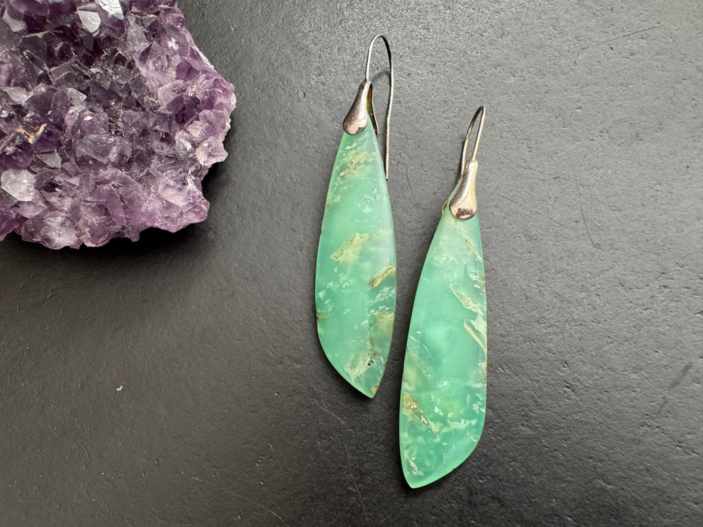 Chrysoprase earrings ,natural stone jewelry, unique one of a kind, green color earrings,925 sterling silver ear wires