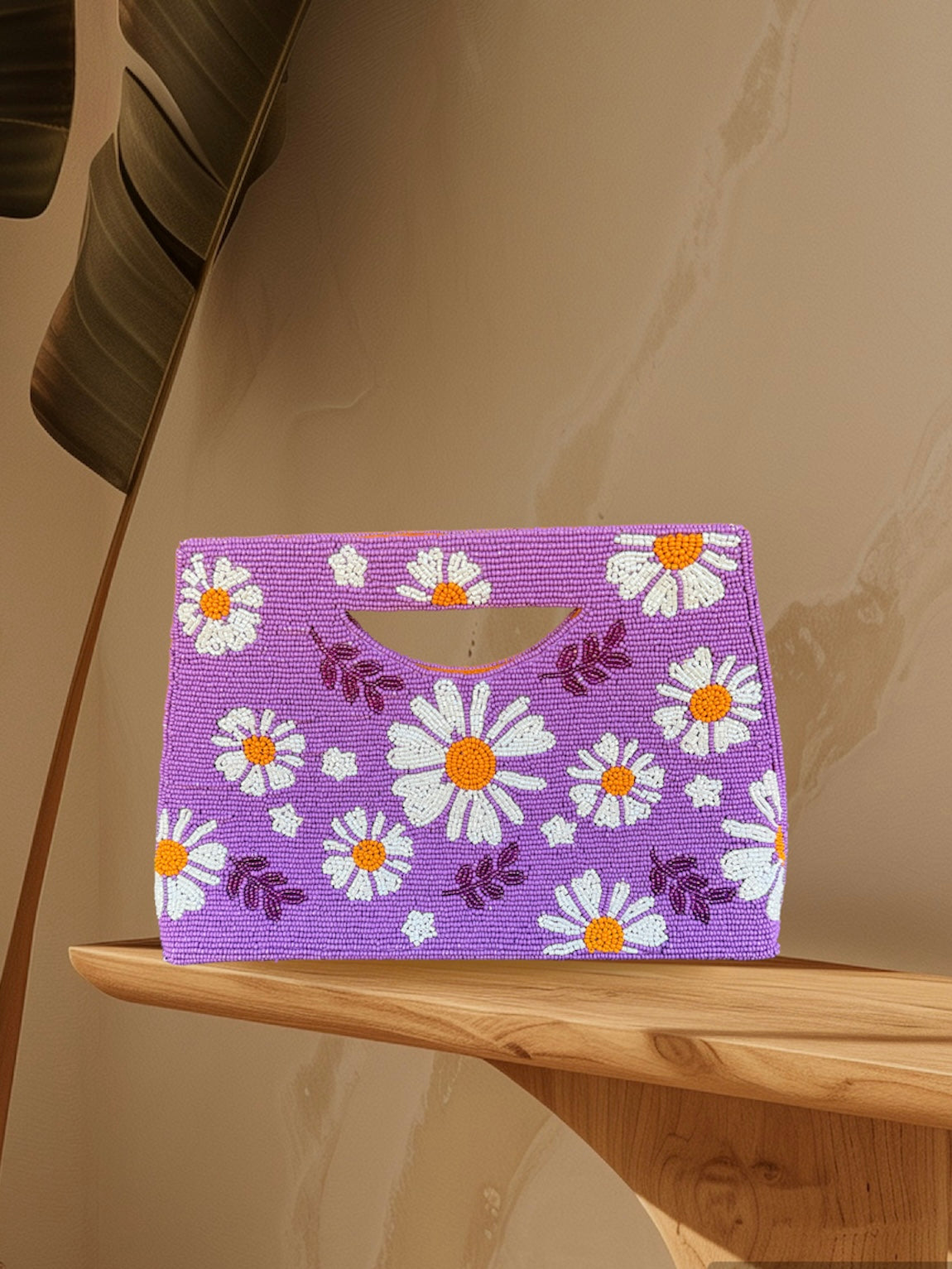Daisy Handmade Beaded clutch bag, detailed beaded clutch, evening party bag with string, Gift for her