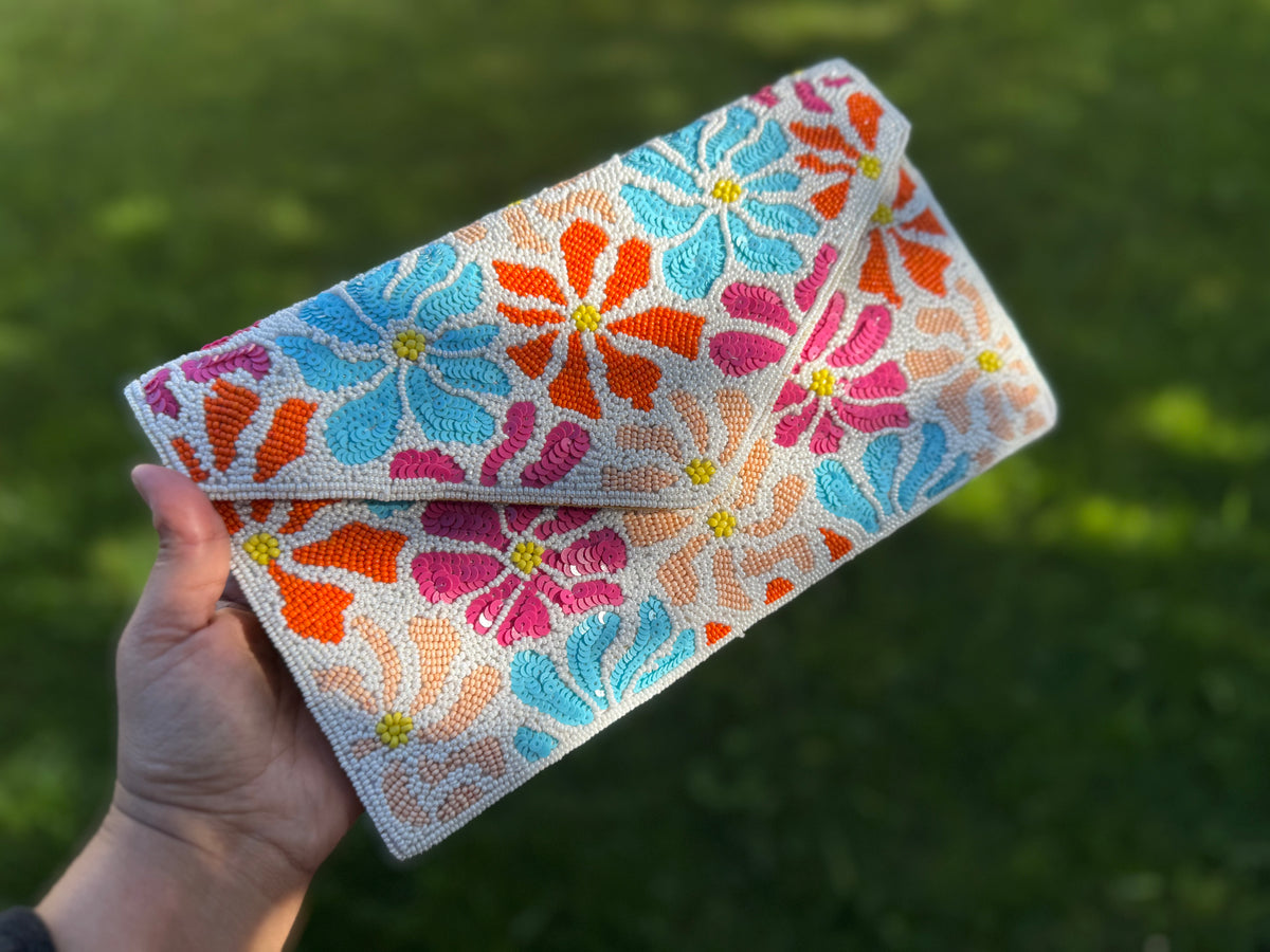 Floral Beaded Envelope Clutch | Statement Accessory | beautiful sequined purse