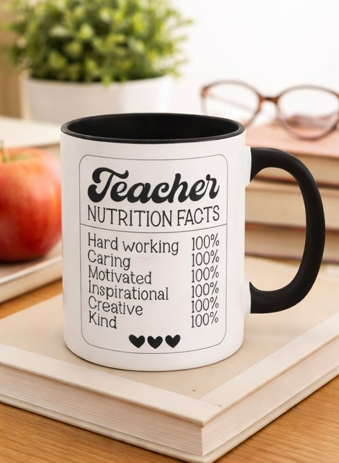 Personalized Floral Teacher Mug | Accent Mug with Pink Interior