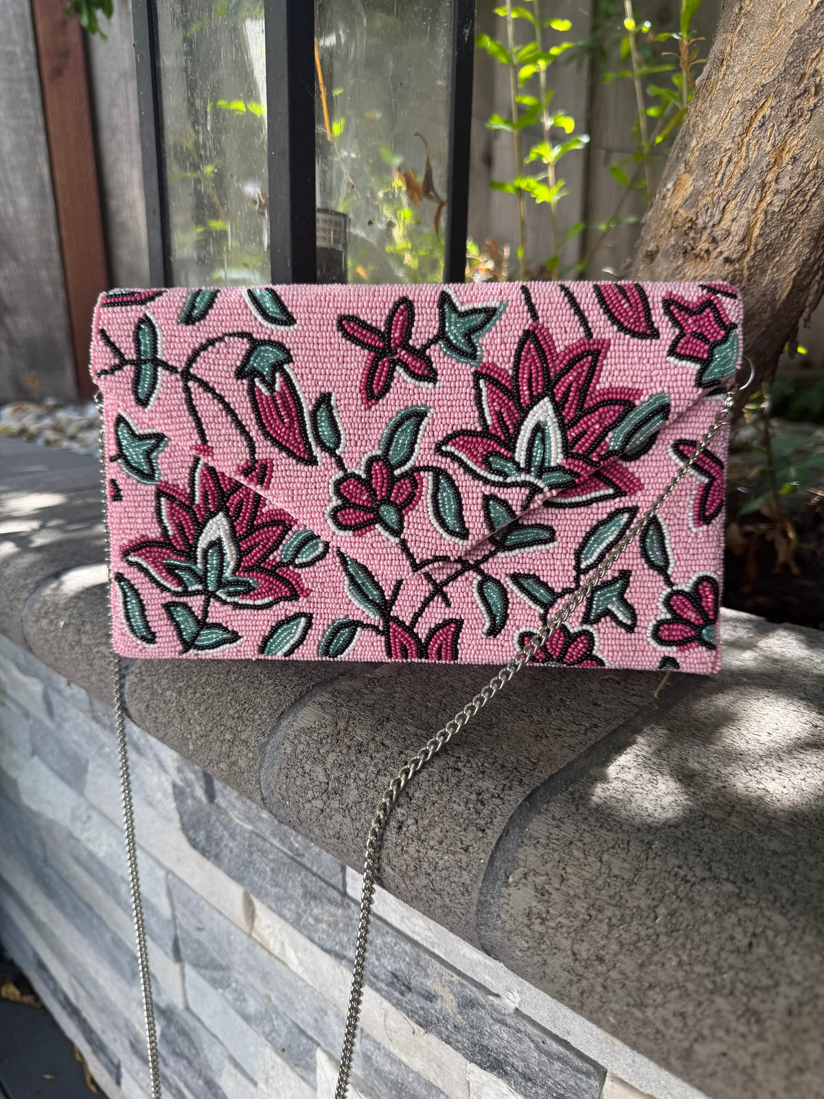Floral Handmade Beaded clutch bag, beaded clutch, evening party bag with string, Gift for her