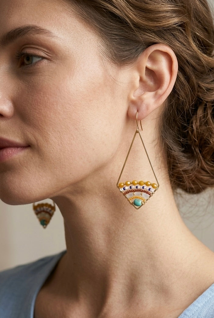 Colorido Statement beaded earrings, handmade boho earrings, seed bead earrings, bead weave earrings