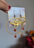 Large Carnelian earrings,Statement earrings, Modern brass earrings, raw brass earrings, gold dangles,