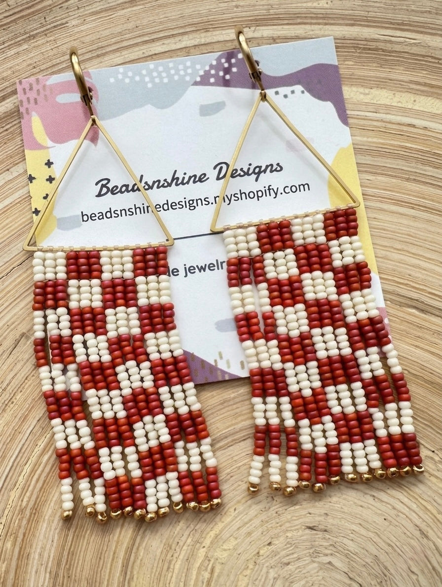 Statement earrings, long beaded earrings, handmade boho earrings, seed bead earrings, fringe earrings