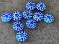 Patina Dahlias : Blue Czech glass beads, size 14mm, quantity 12 beads