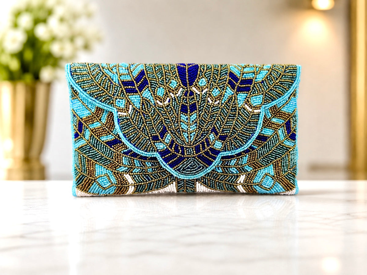 Exquisite Handmade Beaded clutch bag, detailed beaded clutch, evening party bag with string, Gift for her